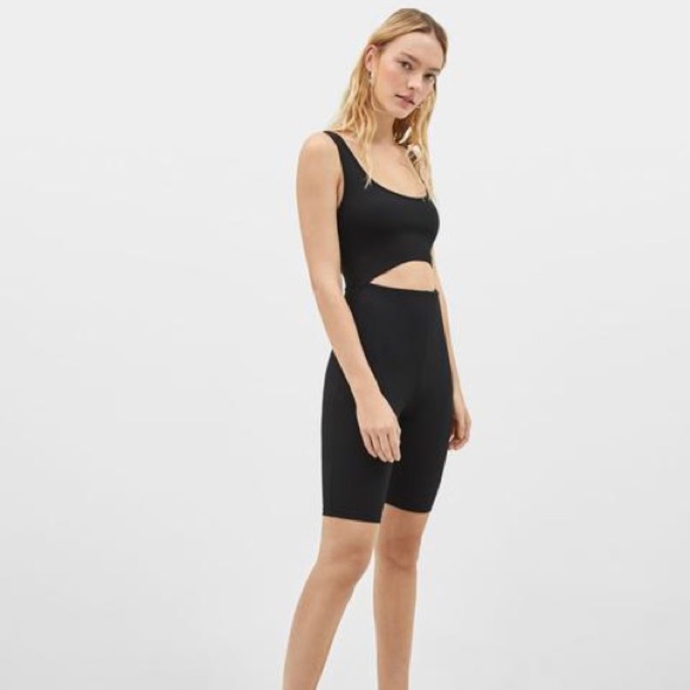 Black Rib Spandex Bike Short Cutout Cat Suit